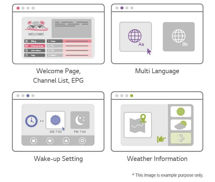 Create and edit UI content without the need for coding, thanks to user-friendly Pro:Centric UI management tools. With a range of stylish templates provided, the hotel TV experience can be enriched with bespoke content, delivered in a way that’s impactful yet unobtrusive. Ultimately, this delivers a warmer welcome to the guest.