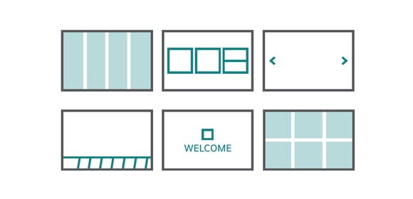 The image shows six different templates, which can be customized to suit user preferences.